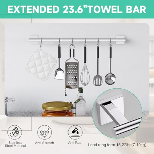 Polished Chrome Bathroom Hardware Accessories Towel Bar Set, 10 Pieces Bathroom Towel Bar Holder Set, 23.6 Inch Stainless Steel Toilet Paper Holder Towel Racks for Bathroom Wall Mounted - color: Polished Chrome, size: 10pieces A