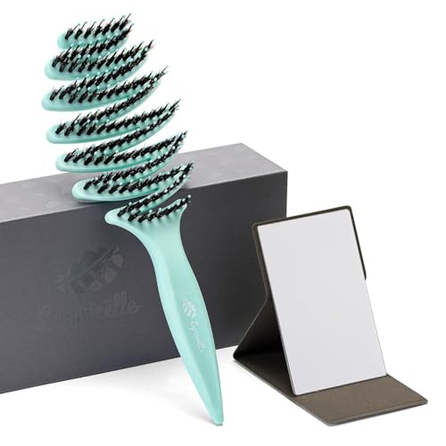 Wet Natural Boar Bristle Hair Brush for Fine Hair - A Great Gift | Smoothing Vented Detangling, Hair Texture, Gentle Scalp Feel, for Women and Men, Paddle, Frizz, Thin Hair, High Quality - color: Aqua