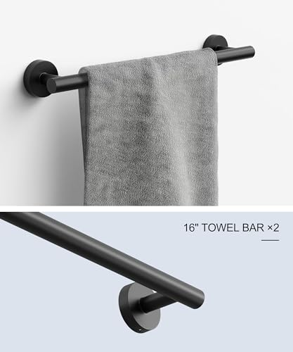 12 Pcs Matte Black Bathroom Accessories Set, HOMEMYSTIQUE SUS304 Stainless Steel Bathroom Hardware Set, Bath Towel Bar Set, Toilet Paper Holders, Towel Rings Racks, Robe Towel Hooks - color: Matte Black, size: 12 Pieces