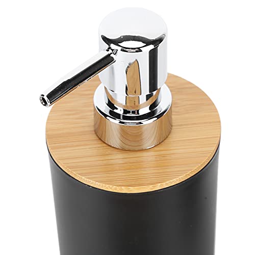 Set of 4 Complete Bathroom Accessories, Bathroom Set with Toothbrush Holder, Dish, Lotion Dispenser and Cup, in Plastic + Bamboo(Black) - color: Black