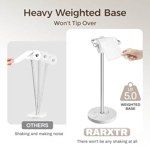 RARXTR Toilet Paper Holder Stand, Bathroom Free Standing Toilet Paper Stand with Modern Marble Base, Post Pivoting Toilet Paper Stand with Stainless Steel Tissue Rack, Rust-Proof & Heavy Base(Chrome) - color: Chrome, size: With Marble Base