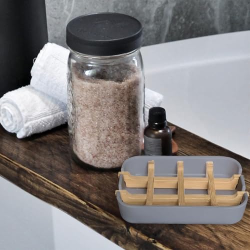 Aoheuo Modern Bamboo Fiber soap Holder and soap Dish Combination (Removable), Gray, 5.12 Long by 3 Wide, 0.98 inches high, Used in Kitchens, bathrooms, and bar Sinks - color: Gray, size: 1Pack (Bamboo)