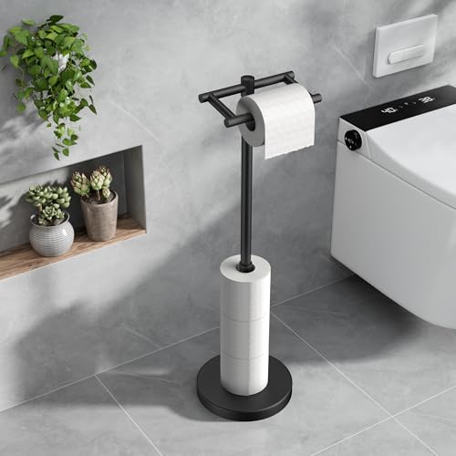 Toilet Paper Holder Stand Adjustable, Freestanding Tissue Roll Holder for Bathroom, Pivoting Design, Durable SUS 304 Stainless Steel and Weighted Base Toilet Paper Stand, Storage (Matte Black) - color: Matte Black
