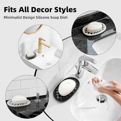 2 Pack Soap Dish for Shower, Non-Slip Silicone Bar Soap Holder with Efficient Drainage Holes for Bathroom Sink, Self Draining Soaps Saver Pad for Shower Niche, Shelf (White- 2Pcs) - color: White- 2pcs