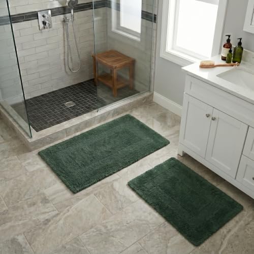 Bathroom Rugs - 2-Piece Cotton Bathroom Mat Set - Machine Washable Bath Mats for Bathroom, Kitchen, or Laundry Room by Lavish Home (Green) - color: Green