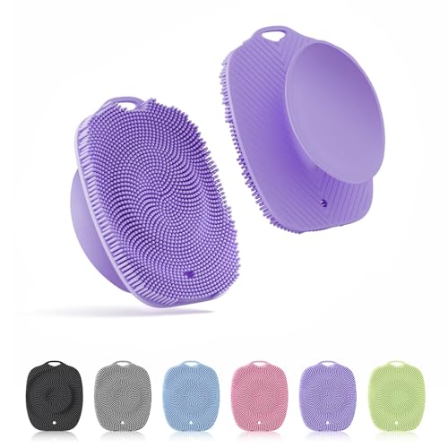 Soft Silicone Body Scrubber, Gentle Like a Hand Exfoliating Your Skin and Build Up Lather Easily, Back Large Suction Cup Easy to Store, Long-Lasting & Deep Clean (Purple) - color: Purple