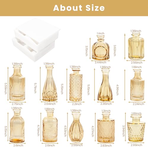 TBWIND Gold Amber Glass Bud Vases Set of 12, Small Vases for Flowers, Champagne Mini Vintage Vases for Centerpieces,Bud Vase in Bulk for Wedding Decor,Single Flowers,Office and Home Table Flower Décor - color: Amber-12pcs, size: 12Pcs