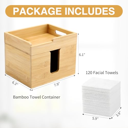 Bamboo Face Towel Holder with 120 XL Towels - Open-Top Skincare Organizer for Facial Cleansing Wipes & Beauty Essentials - Bathroom Countertop Vanity Organizer - color: Face Towel Holder With 120 XL Towels