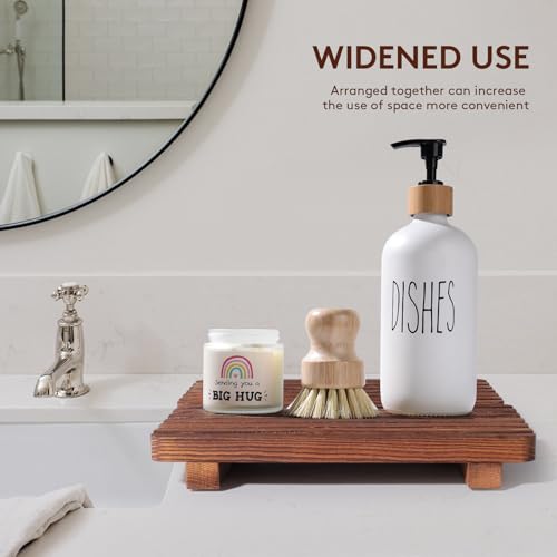 SAMEBUTECO 2 Packs Rustic Wood Tray,Riser Bathroom Soap Dish Holder,Footed Pedestal Stand for Vanity,Dispenser,Countertop,Size 8.7x4x1.7''