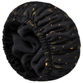 Shower Cap for Women Terry Lined Bath Cap Large Reusable Waterproof Elastic Band Black Star Shower Caps for Long Thick Hair Soft Bath Shower Hair Caps - color: Black/Gold Star