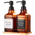 Dish and Hand Soap Dispenser for Kitchen, Amber Glass Soap Dispenser with Pump,Tray,Funnel, Set of 2 Countertop Soap and Lotion Dispenser for Bathroom,Shower,500ml/16.9oz, - color: Ks-5070c-28y-2b