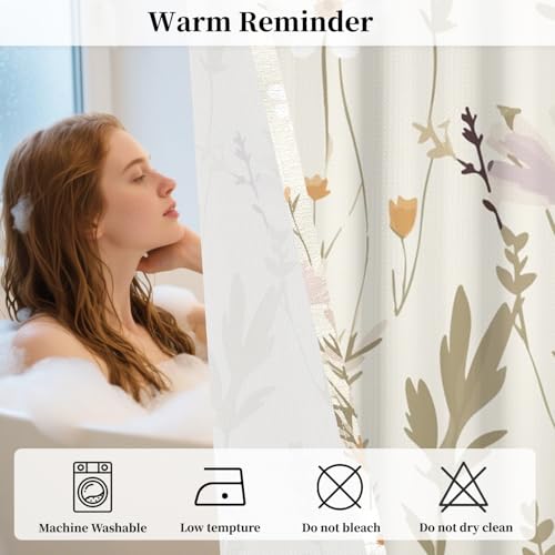 No Hook Floral Shower Curtain with Snap in Liner Set 71x74 Inch | Wildflower Botanical Shower Curtain with Mesh Top Window, Neutral Boho Farmhouse Waterproof Washable Fabric Bath Decor - color: Wildflowers-b