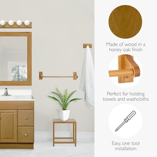 Dalton 4-Piece Bathroom Accessory Set, Honey Oak, Includes Towel Bar, Towel Ring, Toilet Paper Holder, and Robe Hook – Design House, 561258 - size: 4-Piece