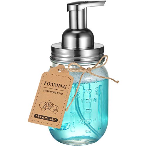 Amolliar Mason Jar Foaming Soap Dispenser, Plastic Soap Pump, Refillable Hand Soap Dispenser for Kitchen, Cute Farmhouse Decor, Dish Soap, Shampoo, Bathroom Soap Accessories, Brushed Nickel 2 Pack - color: Brushed Nickel, size: 2 Pack
