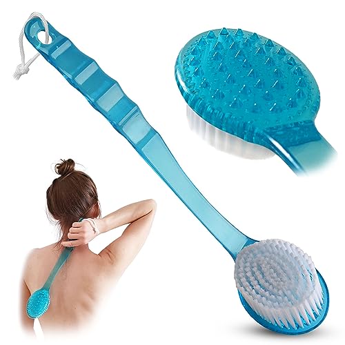 2 Pack Bath Body Brush Long Handle Back Shower Brush Exfoliating Back, Body, and Feet Scrubber Soft Nylon Bristles (Blue & Green)