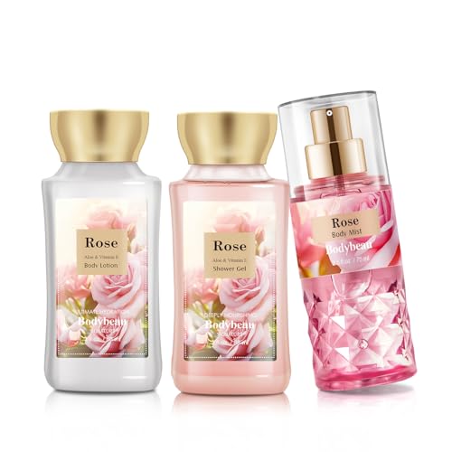 Rose Spa Gift Set For Women - 3PCS Luxury Bath and Body Kit with Shower Gel, Body Lotion & Body Mist - Portable Travel Size Self Care Gift for Mom, Wife, Teens, Friends or Her - size: 3PCS