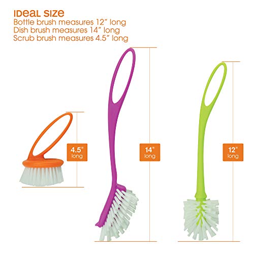 Casabella Loop 3-Piece Dish Brush Set - 15519AZ(Colors May Vary), Red Yellow Purple