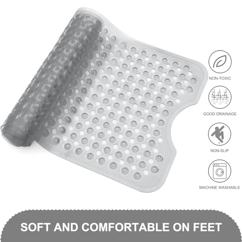 TEESHLY Upgrade Bath Tub and Shower Mats, Non Slip 40 x 16 Inch Extra Large Bathtub Mat, Machine Washable Bathmat with Drain Holes, Suction Cups for Bathroom Floor, Clear Gray - color: Grey (Translucent)