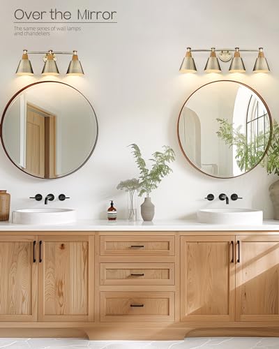 FEMILA Vanity Lights, 4-Lights Bathroom Light Fixtures Over Mirror, Antique Brass Wall Sconces Lamp with Hammered Metal Shade Finish, 4FG59B-4W BG - color: Gold, size: 30"