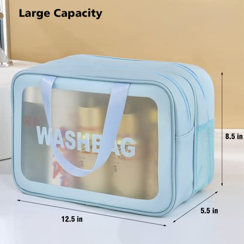 DAPOWER Travel Toiletry Bag for Women, Matte Translucent Toiletry Bag with Handy Handle, Makeup Cosmetic Organizer Bag for Travel Toiletries Accessories (Blue-XL) - color: Blue-XL