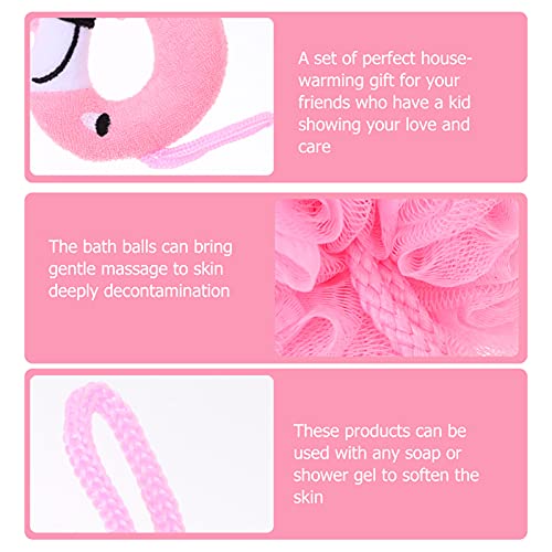 Beaupretty Flamingo Bath Balls for Kids 3-Pack Cartoon Bath Flowers Soft Shower Sponges Gentle Skin Massage Home Tool 10.23X4.72X3.54In