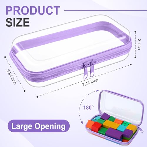 Hoolerry 4 Pcs Hard Clear Zipper Case Makeup Bags Plastic Zipper Pouch Transparent Storage Box Containers for Cosmetics, Snacks, Building Blocks, Puzzles(Clear,7.5 x 3.9 x 2 in,Purple) - color: Purple, size: 7.5 x 3.9 x 2 in