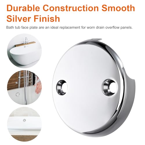 Two-Hole Bathtub Overflow Drain Cover 3-1/8" Tub Overflow Plate Drain Block Water Stopper Plug with Two Matching Screws, Spa & Bath Accessories Fits Most Standard Bathroom Tub