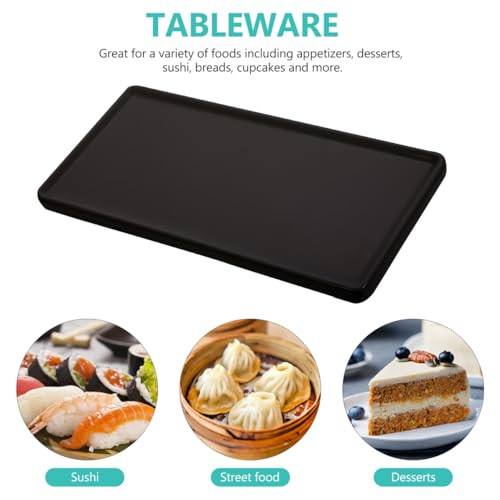 Ceramic Sushi Serving Platters Porcelain Rectangular Serving Dishes Black Japanese Style Sushi Plate for Entertaining, Desserts, Appetizers, Cheese Board, Charcuterie, Party Trays, 8.06 X 3.74 inches