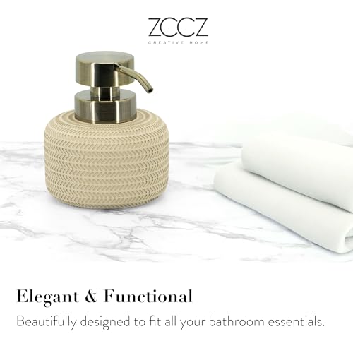 ZCCZ Beige Bathroom Accessories Set 4 Pcs - Toothbrush Holder, Soap Dispenser, Vanity Tray, Tumbler - Countertop Organizer for Bathroom Decor - Stylish and Functional Accessory Set for Home - color: Beige 4pcs