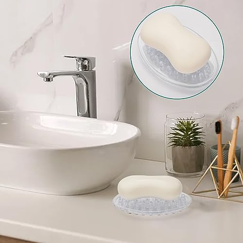 4 Pieces Plastic Soap Dish Clear Bar Holder Tray Self Draining Soap Saver with Holes Soap Container for Bathroom Counter, Kitchen