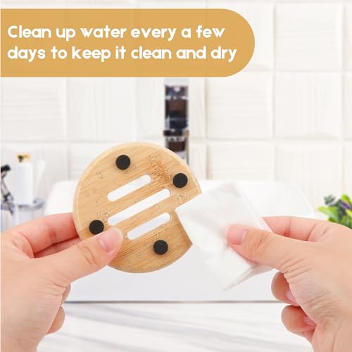 4 Pieces Bamboo Soap Dish Holders - Round Natural Wooden Soap Trays, Rustic Bathroom Accessories, Eco-Friendly Drainable Soap Savers for Sink, Kitchen, Shower