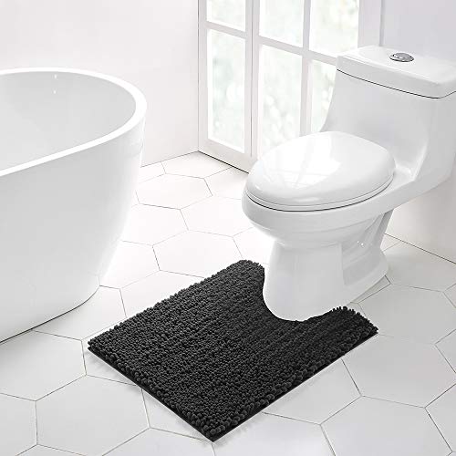 Walensee Bathroom Contour Rug Non Slip Toilet U Shaped Bath Mat (20x24, Dark Grey) Water Absorbent Super Soft Shaggy Chenille Machine Washable Dry Extra Thick Perfect Absorbant Best Plush Carpet - color: Dark Grey, size: 20"x24" Contour Rug
