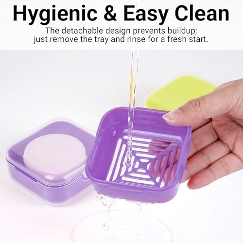 Adorila Soap-dishes 2 Pack, Small Travel Plastic Soap Case with Lid, Leak-Proof Soap Container, Square Green, Purple - color: Lime Green+purple