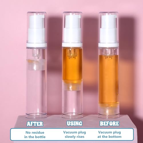 4 Pcs Empty Airless Pump Bottles, Refillable Clear Travel Pump Bottle Lotion Container Vacuum Cosmetic Container Presspump Bottle for DIY Foundation Gel Lotion Moisturiser Shampoo Toiletry(10ml)