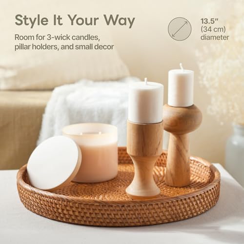Round Rattan Tray 13.5" — Hand-Woven Wicker Tray for Home Decor (Smoky Brown) - color: Smoky Brown, size: 13.5"