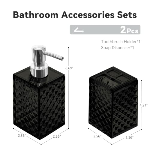 2 Piece Bathroom Accessory Set, Black Bathroom Accessories Sets, Soap Dispenser and Toothbrush Holder Set for Modern Bathroom Decor, Plastic Bathroom Sets - color: Black, size: 2 pcs