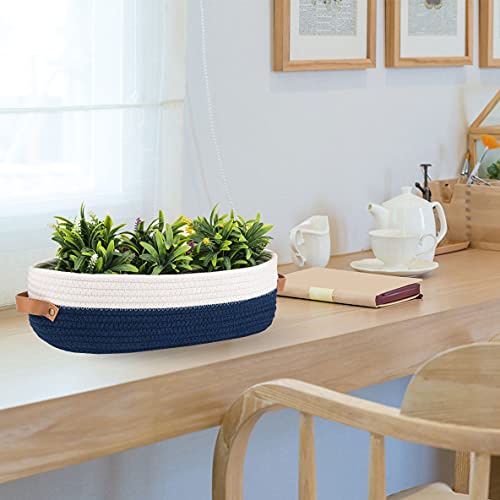 Toilet Basket,Woven Storage Basket for Toilet Tank Top Farmhouse Home Decor Organizing Baskets 13"x5.9"x4" Navy Stitching White - color: Navy Stitching White