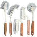 5-Pack Heavy Duty Scrub Brushes Set with Wooden Handles, Multi-Surface Scrubber for Kitchen, Bathroom, Tile & Grout, Includes Spherical, Triangle, Square & Dish Brush for Stubborn Stains