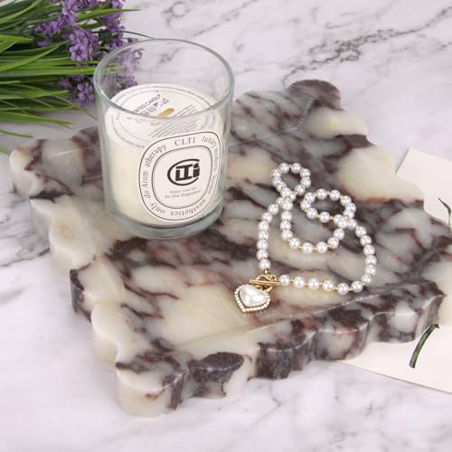 Square Marble Decorative Tray with Scalloped Edge,Luxury Natural Calcutta Stone Bathroom Vanity Tray, Dresser Top Perfume Coffee Home Sink Tray, Key Trinket Ring (Turkey Calacatta Viola, 8 * 8) - color: Calacatta Viola, size: 8" x 8" x 0.8"
