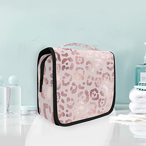 senya Hanging Travel Toiletry Bag Kit Makeup Case Cosmetics Organizer for Men Women - color: Leopard Print Cheetah Rose Gold