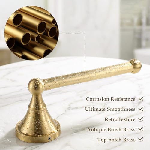 2 Pcs Brass Toilet Paper Holder Towel Ring Set, Brushed Gold Bathroom Hardware Hand Towel Holder Rustic Towels Rack Bathroom Accessories Set Wall Mount
