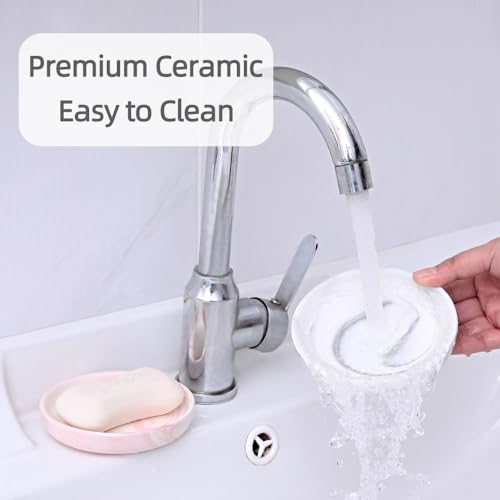 Round Marble Soap Tray, Small Ceramic Soap Dish, Cute Women Trinket Plate (Grey) - color: Grey