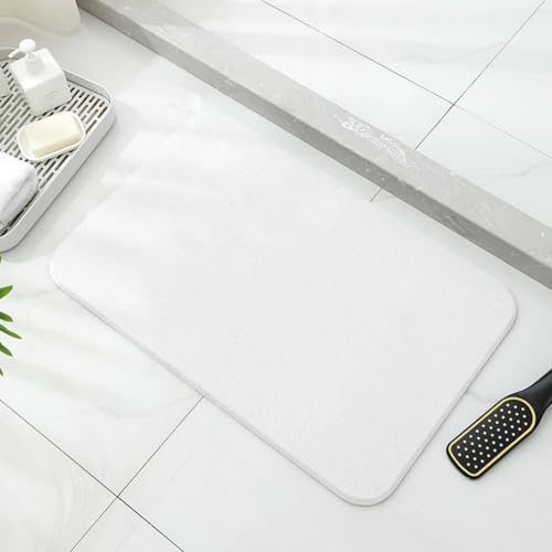 Stone Bath Mat Quick Dry, Diatomaceous Earth Bath Mat Non Slip Absorbent Floor Mat, Diatomite Stone Drying Mat for Bathroom Comes with Non-Slip Pad and Sandpaper (White, 24" x 15.5" x 0.4") - color: White