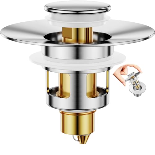 Bathroom Sink Stopper, Bath Universa Sink Drain Strainer 10,000 Pop-up Test 2 in 1 Fast Drain Anti-Clog Strainer Sink Drain Plug