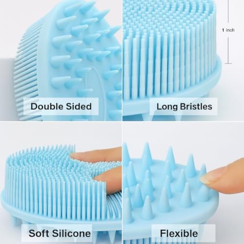 All-in-One Exfoliating Shower Brush – Gentle Silicone Loofah for Sensitive Skin with Dual-Purpose Scalp Massage for Spa-Quality Showers Daily (1pck) (Blue) - color: Blue