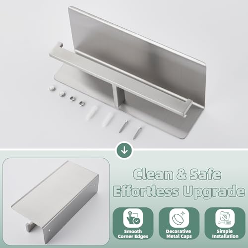 APLusee Double Toilet Paper Holder with Shelf, 304 Stainless Steel Brushed Nickel Bathroom Tissue Holder, Commercial Paper Roll Dispenser Wall Mounted - color: Brushed Nickel, size: Double Rod