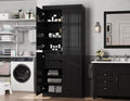 Palace Imports Solid Wood Tall Bathroom Pantry Cabinet with 4 Wooden Doors & Adjustable Shelves, Black - 100% Eco-Friendly, Renewable, Space-Saving Storage, 71.5" H x 32" W, Made in Brazil - color: Black