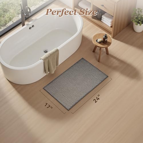 AMOAMI Unique Woven Bath Mat, Super Absorbent Non Slip Bath Mats for Bathroom Floor Textured Bathroom Mat Quick Dry Washable Boho Thin Bathroom Rugs for Beside Tub, 17" x 24", Grey - color: Grey, size: 17" x 24"