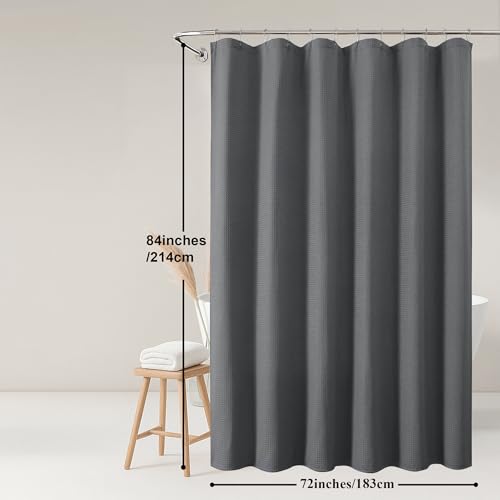 OWENIE Grey Shower Curtain 84 Inches Extra Long, Waffle Weave Heavy Fabric Shower Curtain for Bathroom, Waterproof Soft Hotel Spa Luxury Elegant Bath Curtains, Machine Washable, Grey, 72x84 Inch - color: Grey, size: 72"W x 84"L (Pack of 1)