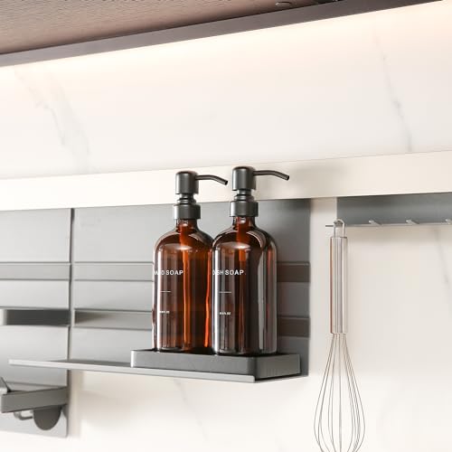 Prus Waso Amber Soap Dispenser Set, Soap Dispenser for Kitchen Sink with Black Stainless Steel Pump, Perfect for Kitchen Accessories Decor. (Amber) - color: Amber Bottle & Black Pump